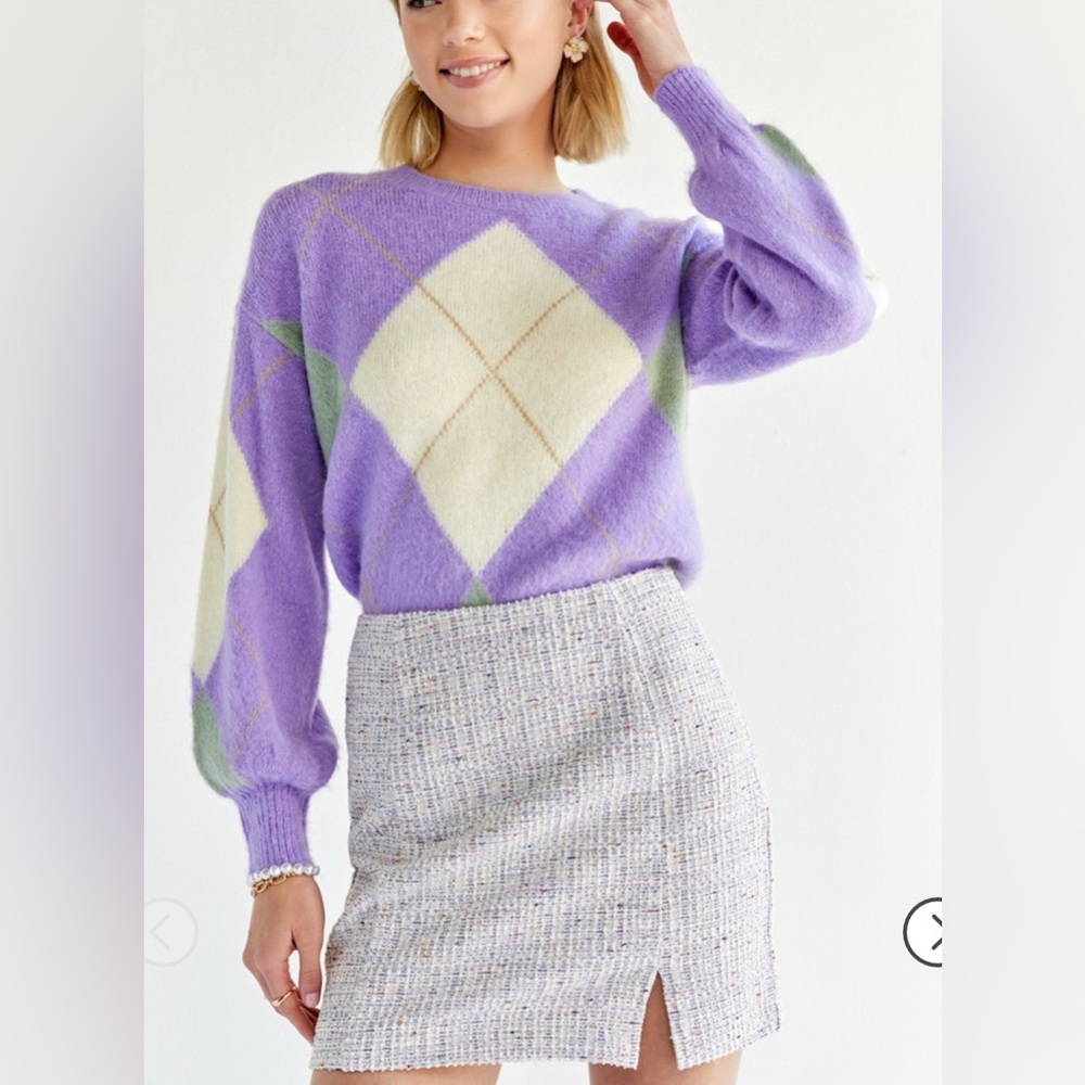 Francesca’s Blue Rain Mini Skirt Tweed